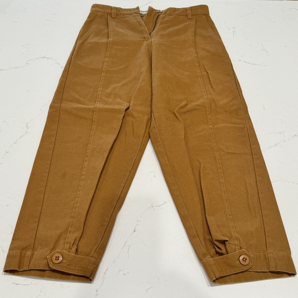 Pleated Button Tab Trouser in Tobacco Canvas by Shades of Grey by Micah Cohen